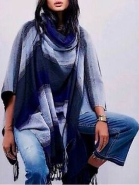 Free People Gray and Purple Poncho